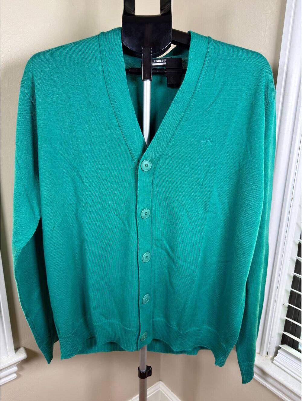 J.Lindeberg‎ NWT 100% Merino Wool Cardigan Sweater Green Button Front Size Large